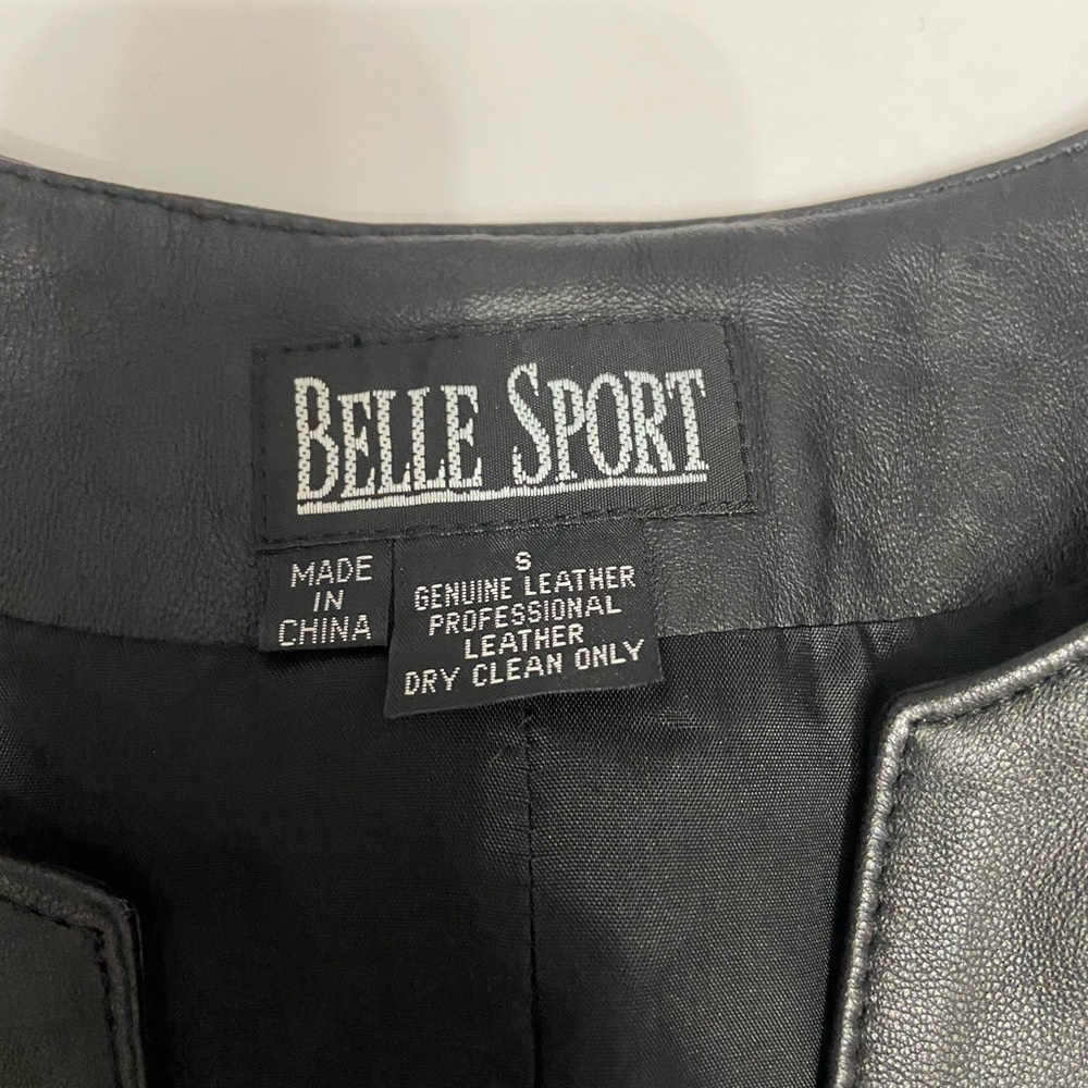 BELLE SPORT Womens Black Leather Jacket Blazer Floral Embroidery Throughout S - Picture 8 of 17